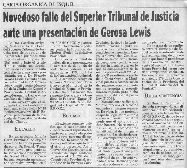 CONVENCIÓN CONSTITUYENTE MUNICIPAL DE LA CIUDAD DE ESQUEL c/. PROVINCIA DEL CHUBUT s/. acción meramente declarativa - conflicto de poderes